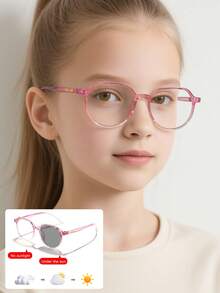 1副儿童（4-12岁）休闲复古圆形全框变色太阳镜，适合户外佩戴和作为礼物赠送 - 彩色 - 查看 13