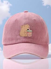 1pc Capybara Drinking Boba Tea Baseball Cap - Adorable Brown Design, Lightweight Polyester, Casual Style, Perfect Gift For Family & Friends, Gift Cap | Unique Graphic Cap | Lightweight Hat