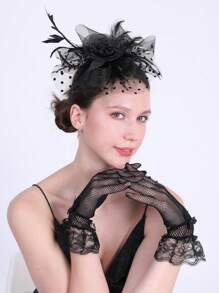 3pcs Fascinator With Lace Gloves Feather Tea Party Hat For Horse Racing Flower Kentucky Derby Hat For Women&Girls Mother's Day Gift.