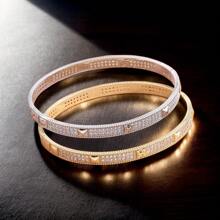 1 Luxurious Women's Copper Bracelets With Rose Design, Inlaid With Zirconia, Daily Fashionable Jewelry Accessory