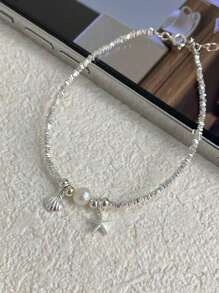 GAGAFEEL 1 Stück Lässig tägliches 925er Sterling Silber Seestern Muschel Armband für Damen, Sommer Strand Outfit und Geschenkidee