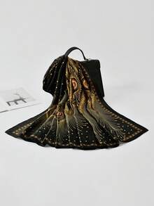 1pc Women's Silk-Feel Peacock Feather Printed Scarf, Fashionable & Versatile Sunscreen Shawl, Soft & Comfortable Neck Scarf, Lightweight Long Scarf For Summer Outfit, Suitable For Daily Wear And As Holiday Gift For Family And Friends - Multicolor - View 2