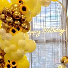 21pcs/35pcs Yellow & White Balloons With Gold Firework Design, 10-Inch Sunflower Theme Balloons For Celebration, Birthday, Christening And Wedding Decor - Multicolor - View 4