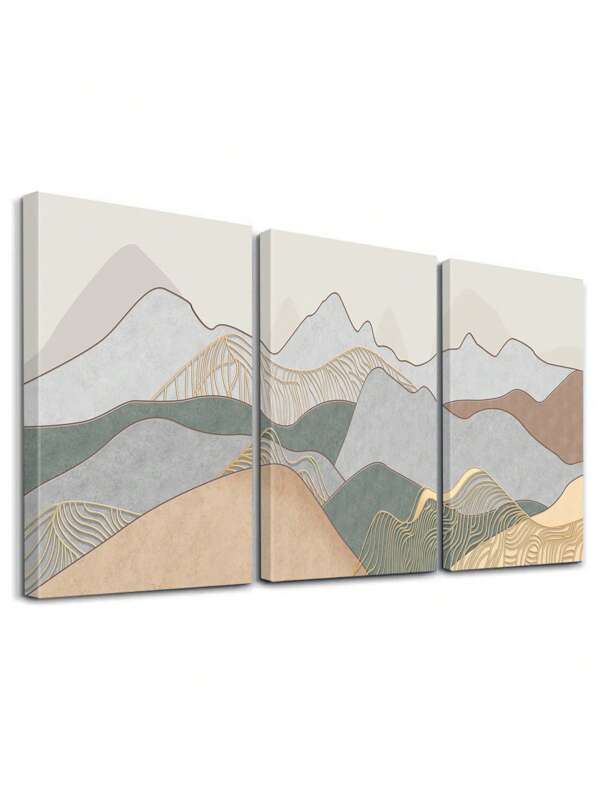 Juego de 3 decoraciones de pared creativas, obras de arte decorativas de moda, pinturas en lienzo de montañas abstractas en tonos azul claro y verde claro, arte de pared, pósteres, estética de habitación, decoración del hogar, regalo ideal para sala de estar, dormitorio, baño, con opción de marco