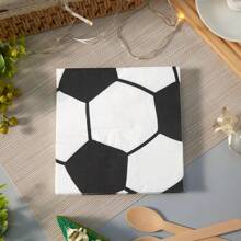 25pcs/Pack 13*13 Inch/33*33cm Disposable White Football Printed Paper Napkins, Suitable For Parties Decoration And Daily Use