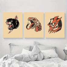 3 bức tranh tường nghệ thuật hình xăm rắn đóng khung bằng gỗ, trang trí tường hình xăm Flash, tranh nghệ thuật tường cổ điển truyền thống, áp phích vải canvas sáng tạo, tranh nghệ thuật tường vải canvas chống thấm nước, tranh tường nghệ thuật làm quà tặng, trang trí tường phòng ngủ, trang trí nhà và ký túc xá, tranh tường có khung - Nhiều màu - Xem 3