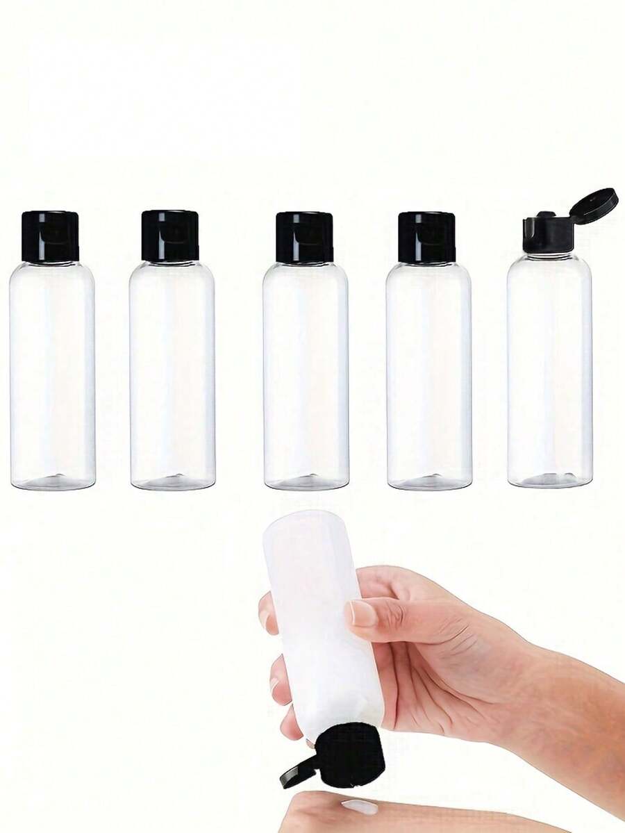 1/3/5 Piezas Botellas de Viaje, Botellas de Hombro Redondas Transparentes con Tapa Giratoria de Mariposa, Contenedor Dispensador de Muestras Cosméticas Vacío, Botellas Plásticas Transparentes Recargables con Tapa Negra a Prueba de Fugas para Artículos de Aseo, Champú, Lociones, Cosméticos de Viaje, Hogar, Vuelta al Colegio Unisex - Negro - Ver 1