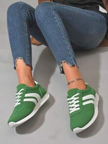Pantofi sport casual antiderapanți pentru femei, cu șireturi plate, potriviți pentru drumeții, dans, fitness, mărimea 35-43, primăvară/toamnă - Verde - Vizualizare 7