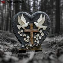 2D Flat, One Piece, High Rating - Charming Acrylic White With Cross Garden Ornament - For Commemorating Lost Loved Ones, Weatherproof, Waterproof, And Scratch-Resistant Outdoor Garden Decoration, Suitable For Patios And Lawns.