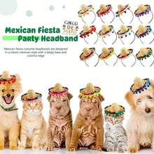 1顶什锦迷你墨西哥帽，带头箍 - 色彩缤纷的墨西哥主题派对装饰，趣味嘉年华配饰 - 彩色 - 查看 4