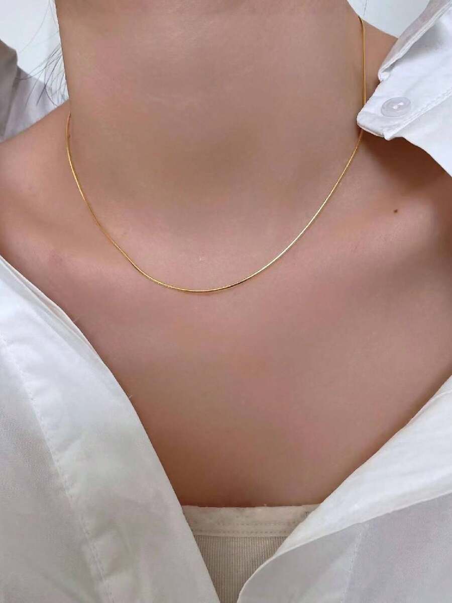 1 件女士休闲简约不锈钢项链 - 金黃色 - 查看 1