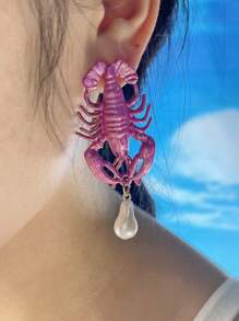 1 pièce Nouvelles boucles d'oreilles à tige uniques de style européen et américain avec coquillages, petits écrevisses rouges, bijoux d'oreille personnalisés avec motifs d'animaux marins