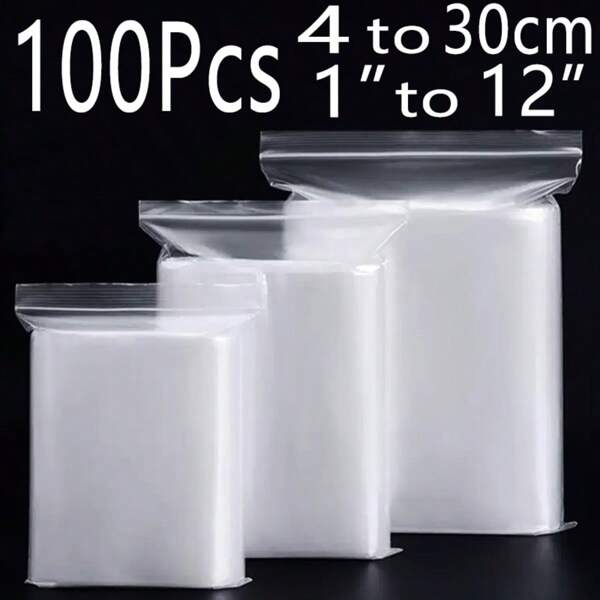 100pcs/Set 1" To 12" Resealable Plastic Self Sealing Bags With Zip Lock, Transparent Jewelry Gift Packaging Bags, Suitable For Apparel, Accessories, Tools, Holiday Gifts, Preservation, Transportation, Travel, Storage