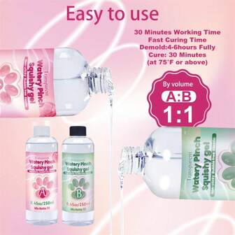 1:1 AB 柔软树脂凝胶软液体柔软硅橡胶制作 DIY 减压、礼物挤压、透明水状捏捏柔软凝胶、铸造机