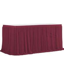 1pc Champagne Color Polyester Tableskirt Fits 72inch/183cm Rectangular Tables, Wrinkle-Resistant & Easy-Clean Ruffle Tablecloth, Suitable For Birthday Cake Tables, Banquets, Weddings, Bridal Showers, And Various Party Celebrations - Dark Champagne - View 7