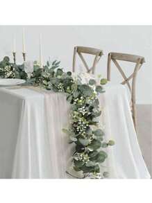 1/2/5 pièces, Guirlande de faux eucalyptus avec fleurs blanches, feuilles d'eucalyptus argent de 5,9 pi/180 cm Gypsophila, Vignes vertes artificielles pour décoration de mariage, fête, manteau, chemin de table, maison, bureau, décoration d'été