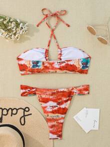 夏季新款扎染印花比基尼套装，性感欧式风格，适合海滩、泳池派对