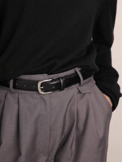 1pc Men's Simple Casual Black Leather Belt, Minimalist Versatile Unisex Jeans Belt For Daily Wear