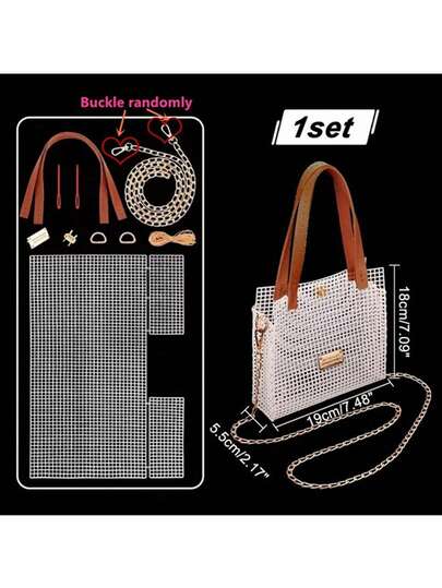 1 Set de Kit de herramientas de artesanía de red de plástico tejido, incluye hebillas metálicas, correas de PU, accesorios DIY para bolsas, herramientas de tejido, tejido fácil, regalo del Día de la Madre, set de herramientas para hacer bolsos hechos a mano para mujeres