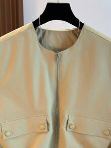 Women's Sleeveless Cropped Vest, Fresh Solid Color Bubble Hem, Zipper Round Neck, Fashion Versatile For Autumn - Green - View 6