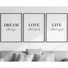 3pcs Dream, Love, Live Quotes Prints, Modern Style Wood Framed/Unframed Wall Art Posters, Home Decor Wall Art, Inspirational Artwork For Bedroom, Living Room, Home Decoration