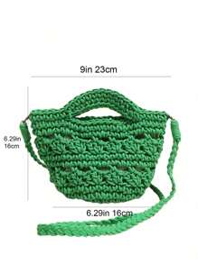 Bolso de playa de ganchillo de verano para mujer, bolso de playa pequeño, ligero, minibolso de hombro, bandolera, estilo preppy, bolso de cubo de hombro de mujer de algodón tejido hueco, bolso bandolera con estilo, para playa, vacaciones, verano, playa, vacaciones, bolsa de viaje
