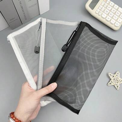 Transparente Mesh-Stifttasche; Einfacher Stil Gaze Stationery Aufbewahrungstasche; Büro-Schulmaterial, Spielzeug Aufbewahrungstasche, Schulanfang, Schulmaterial, Federmäppchen, Stifttasche, Schultasche