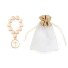 Baptism Mini Wooden Rosary Favors For Guest, First Communion Favors, Christening Guest Keepsake, Cross Charm Favors, Catholic Favors With Organza Bags