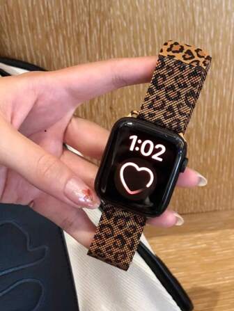 Leopard Fashionable Metal Strap Compatible With Apple Band 40mm Ultra2 49mm 45mm 44mm 42mm 41mm 40mm 38mm Wristband Bracelet Conpatible With Series