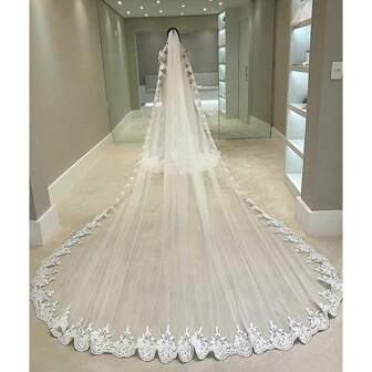 Velo de novia de 3 metros de largo con un solo borde de encaje, velo de tul con peine, accesorios de boda, Veu Velo Noiva