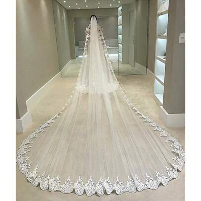 3 Meters Long Full Edge Lace Wedding Veil One Layer Tulle Bridal Veil With Comb Wedding Accessories