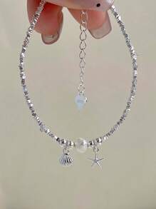 GAGAFEEL 1 Stück Lässig tägliches 925er Sterling Silber Seestern Muschel Armband für Damen, Sommer Strand Outfit und Geschenkidee