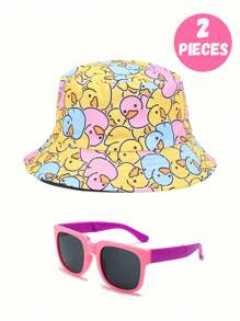 2 peças de boné de beisebol amarelo fofo e casual e óculos dobráveis para adolescentes, adequados para passeios diários, férias na praia ao ar livre, sombreamento e proteção solar