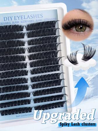 216 stuks pluizige wimperclusterkit 80D dikke wimperextensionskit Links/rechts cluster wimperextensionskit D gekruld dik extra groot wimpercluster wimperextensionskit Individuele wimpercluster D krul, mix wimperclusters met wimperbond en -verzegeling en wimperapplicator voor zelfapplicatie thuis