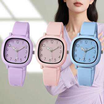 3pcs/Set Women Quartz Watch Set With Silicone Strap, Stylish Wristwatch Combination Ideal For Daily Wear, Birthday Gift For Her