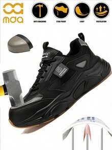 Zapatos de trabajo de seguridad para mujeres a prueba de aplastamiento y perforación, antideslizantes, transpirables, con puntera de acero, de moda con hebilla de cierre, zapatos de seguridad - Negro - Ver 2