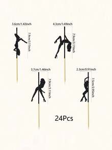 12/24 件钢管舞纸杯蛋糕装饰黑色闪光钢管舞纸杯蛋糕装饰单身派对新娘送礼会生日派对蛋糕装饰用品 - 黑色 - 查看 16