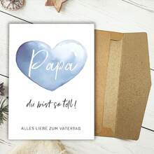 1pc Heartfelt Father's Day Greeting Card With Envelope – Blue Watercolor Heart Design, German Edition For Dad, Stepfather, Or Adoptive Father, 12cm X 17cm, Perfect For Celebrating Father-Youngsters Bond, Fathers Day Gift