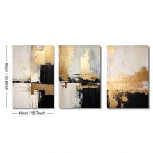 Set Of 3 Unframed Golden Black Beige Abstract Wall Art Canvas Poster Print Minimalist Contemporary Art Painting For Dorm,Living Room,Apartment,Bedroom,Modern Home Decoration