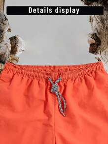 1pc Men's Summer Beach Shorts With Drawstring Waistband, Casual Style With Logo Detail | Ideal For Outdoor Activities, Leisurely Summer Days, Smooth Fabric Beach-Style Shorts