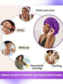 Satin Bonnet Caps For Women With Elastic Band Silk Bonnet For Sleeping Women Hair Bonnets For Sleeping Sports Daily Wear Soft Breathable Sweat Proof Reduces Frizz Breakage Tangles Fits Curly & Straight Hair(Black,Rose Red,Purple,Pink,Burgundy,Green) - Multicolor - View 11