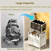 Laundry Hamper, Laundry Basket With 4 Removable Laundry Sorter Bags For Storage Dirty Clothes, Toy, Laundry Room, Bedroom, Bathroom - Multicolor - View 6
