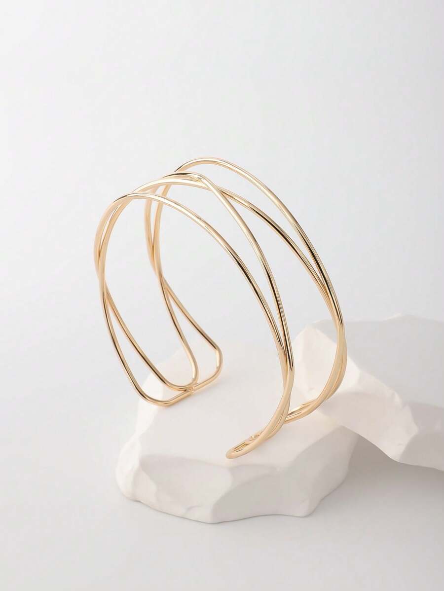 1 pieza Brazalete de metal con líneas cruzadas