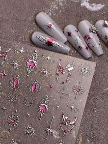 1 件可爱果冻指甲贴纸镀金粉色银色蝴蝶心形星星 5D 自粘美甲贴纸 DIY 指甲装饰贴花卡哇伊配饰 - 彩色 - 查看 5