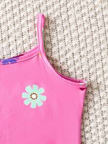 2pcs Girls Comfortable Knit Printed Fitted Dress With Spaghetti Straps - Multicolor - View 7