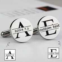 2pcs Custom Name Cufflinks, Personalised Groomsmen Cufflinks, Wedding Cufflinks, Stainless Steel Cufflinks, Birthday Anniversary Gift For Men - Style a - View 6