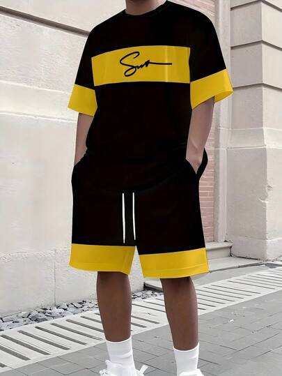 Plus Size Men's Graphic Printed T-Shirt Set | 3D Graphic Round Neck Short Sleeve Tee | Elastic Breathable Polyester Loose Fit Streetwear | Casual Sports Streetstyle Daily Wear