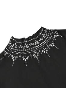 Vestidos de fiesta de cena, rave y mujer de manga larga, cuello redondo, de un solo color, con abertura lateral, con brillo y brillantes