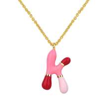 女士气球首字母项链吊坠，泡泡字母项链精致字母珐琅吊坠 18K 镀金蓬松名字个性化珠宝礼物