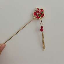 1pc Vintage Red Hanfu Hair Clip, Elegant Brides Hair Ornament Fan Shape Hair Stick For Traditional Chinese Dress Bun Extension Hair Bun Hair Pin Hair Bun Maker